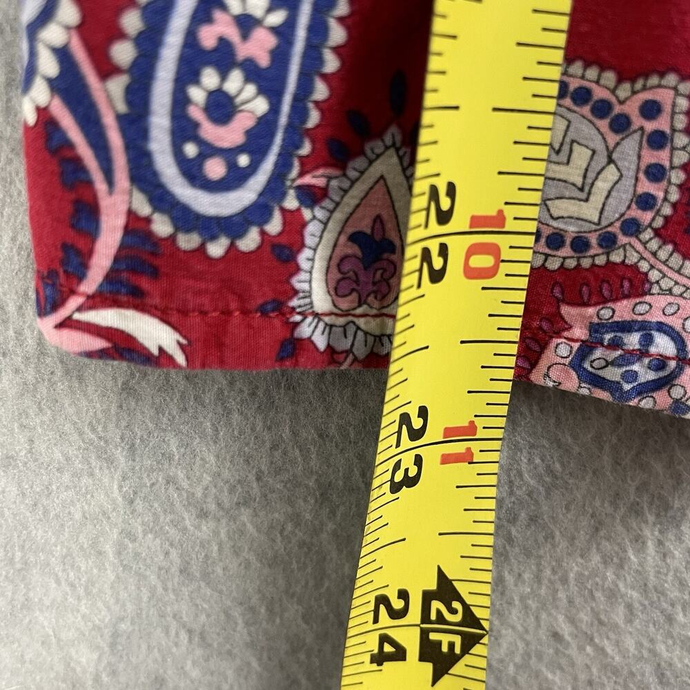 Talbots S Button Up Blouse Red Paisley Long Roll Tab Sleeves 100% Cotton Top - Picture 11 of 11